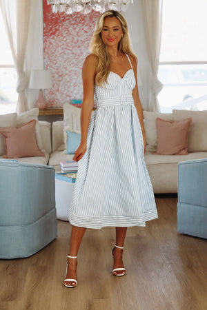 HAZEL & OLIVE Polo Club Worthy Maxi Dress - Blue and White