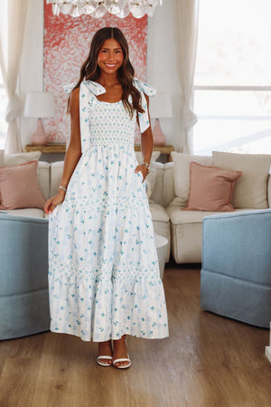 HAZEL & OLIVE Popularity Piece Floral Maxi Dress - Blue and Ivory