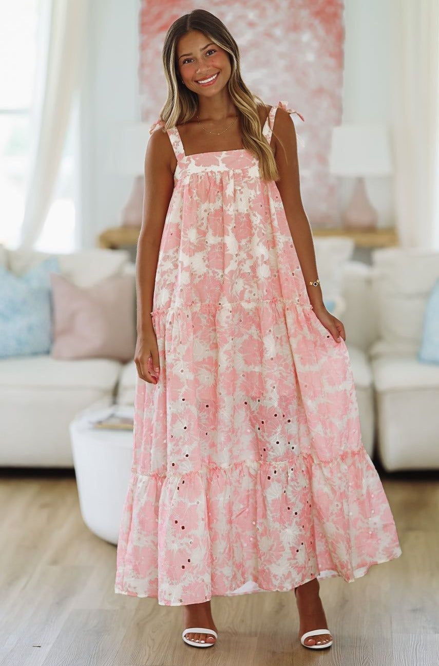 HAZEL & OLIVE Queen of My Heart Maxi Dress - Pink and Cream