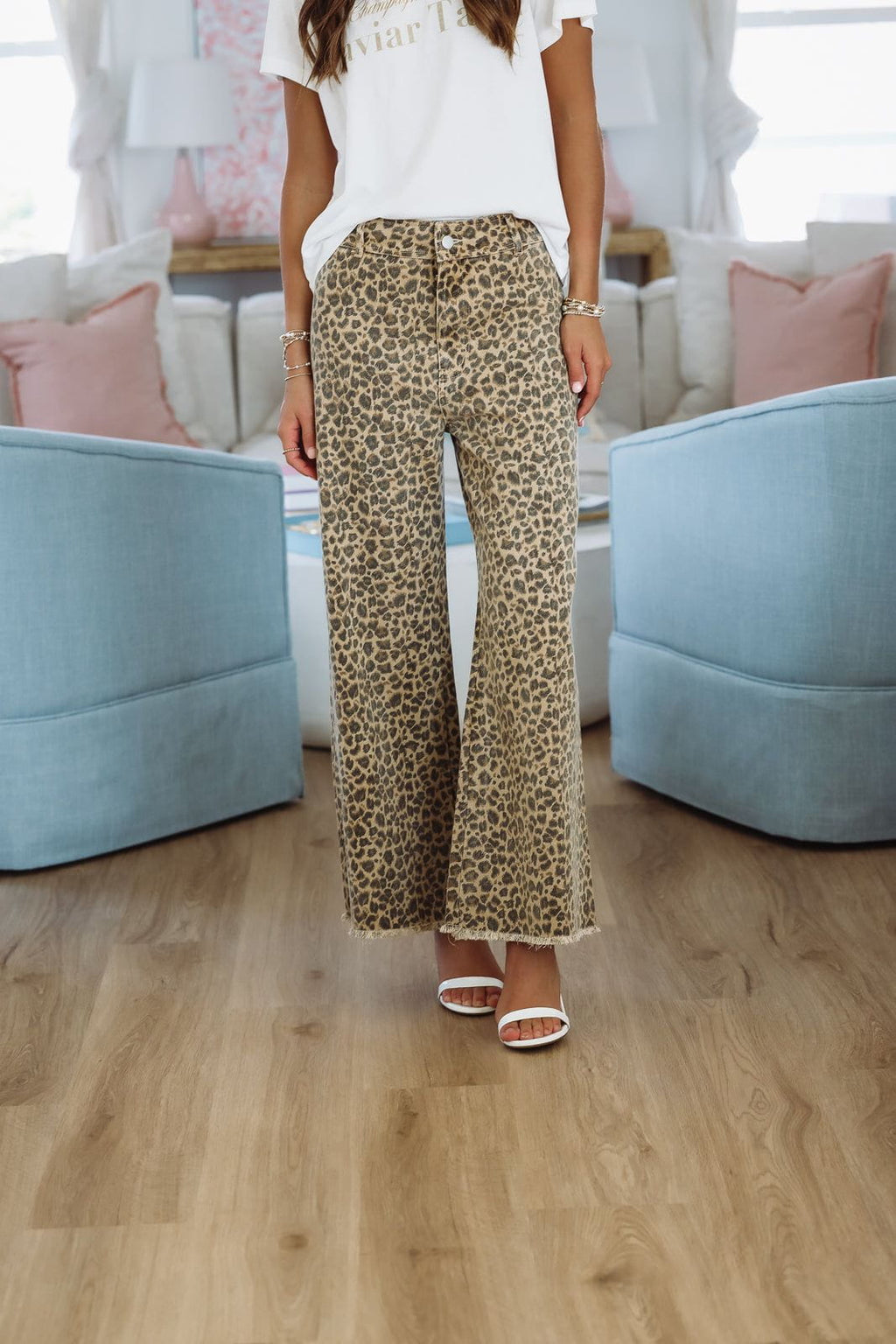 HAZEL & OLIVE Remi Mid Rise Wide Leg Jeans - Leopard