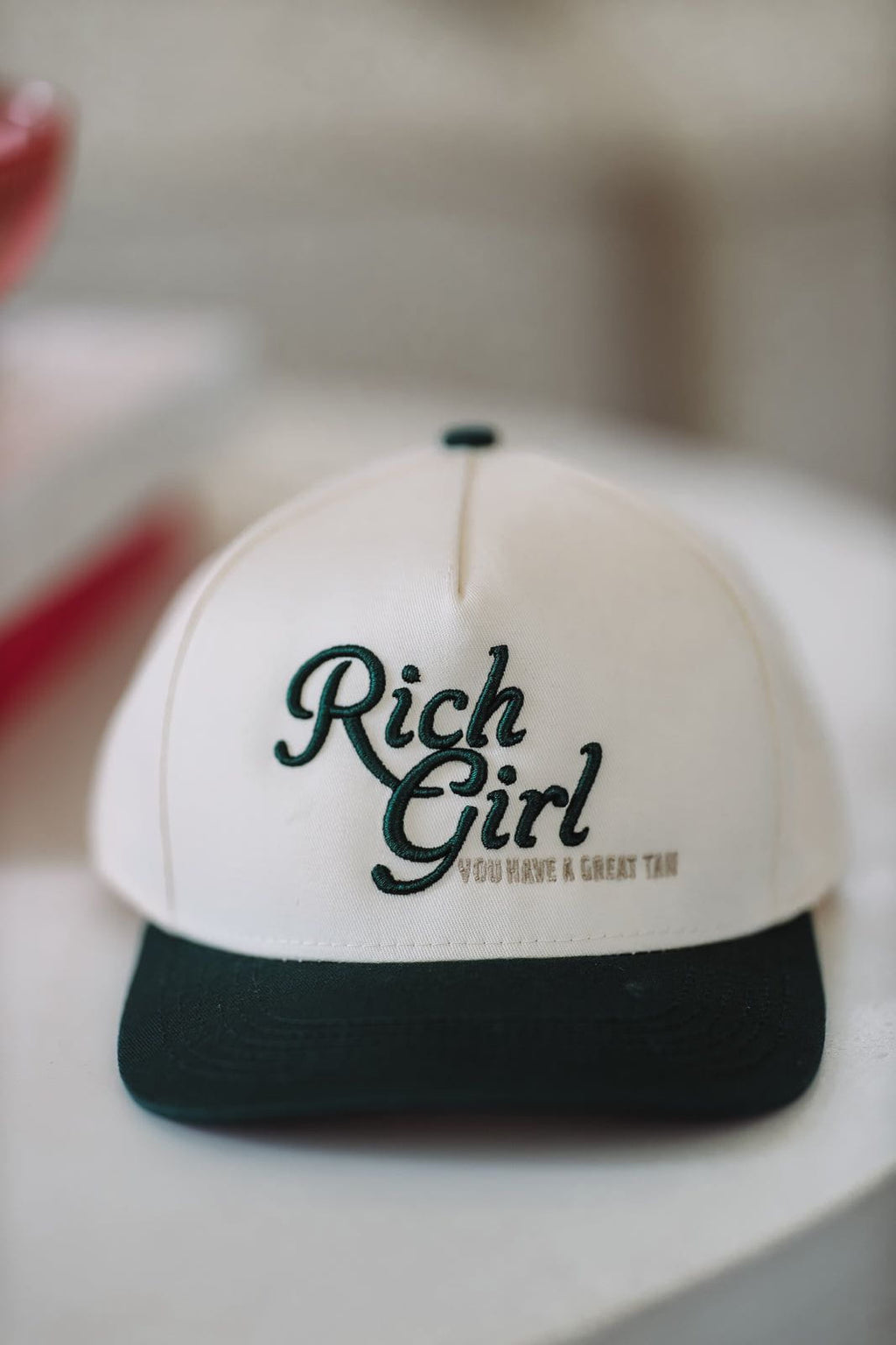 HAZEL & OLIVE Rich Girl Great Tan Two Toned Snapback Hat - Beige and Green