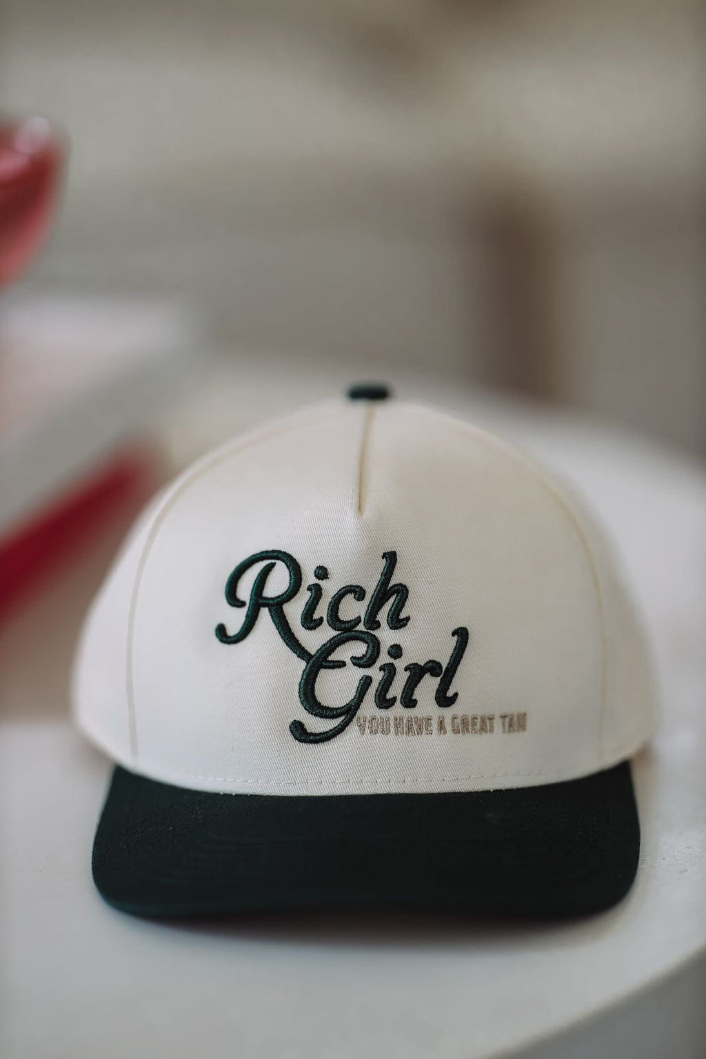 HAZEL & OLIVE Rich Girl Great Tan Two Toned Snapback Hat - Beige and Green