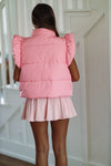 HAZEL & OLIVE Ruffle Bow Puff Vest - Pink