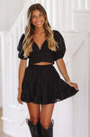 HAZEL & OLIVE Rush To Your Heart Mini Skirt and Crop Top Set - Black