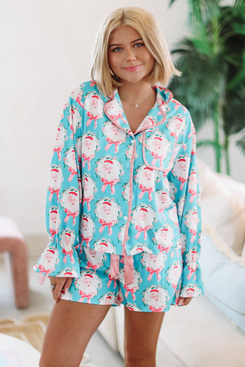 HAZEL & OLIVE Santa and Bows Pajama Set - Teal