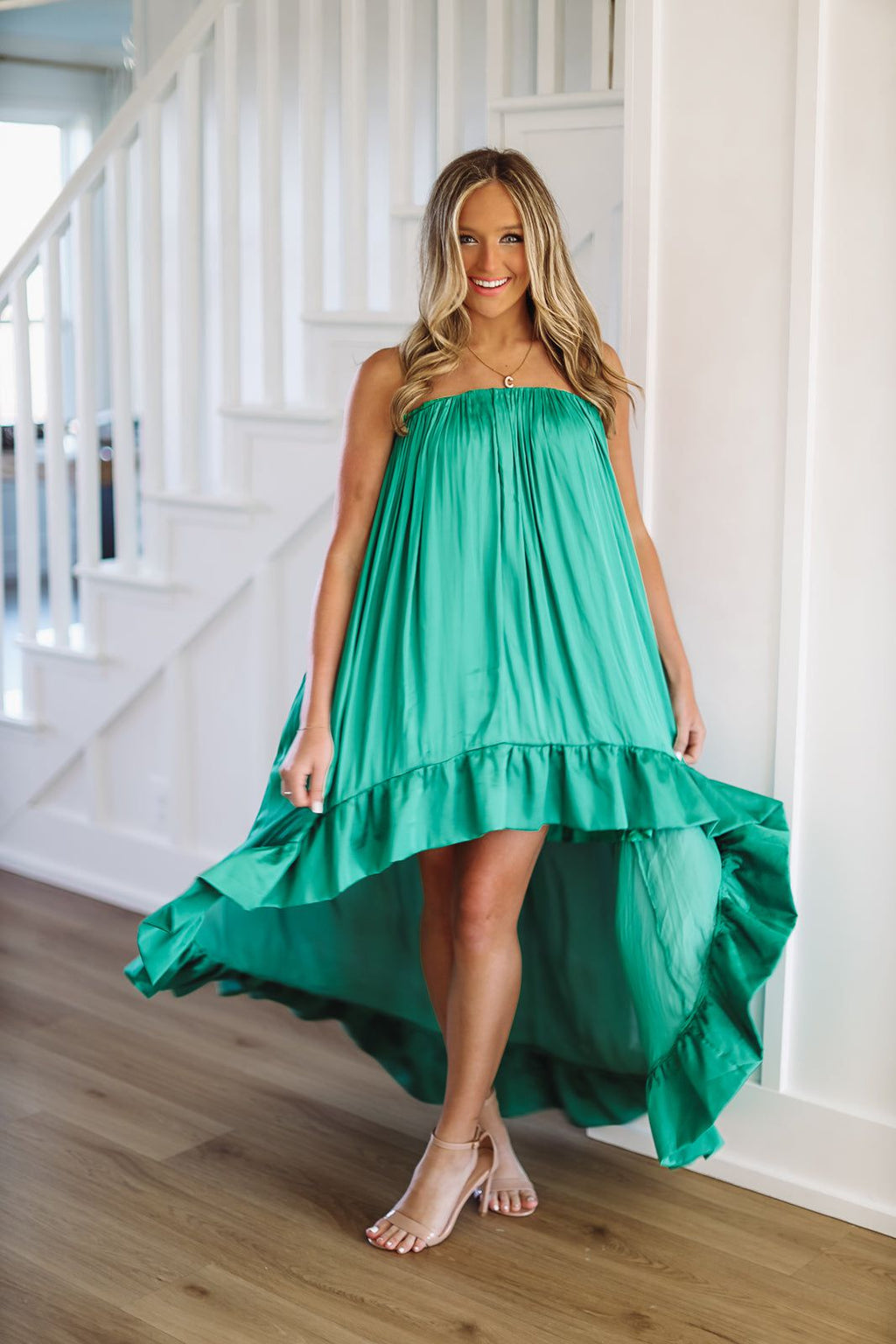 HAZEL & OLIVE Say What You Will High Low Satin Dress - Green