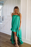 HAZEL & OLIVE Say What You Will High Low Satin Dress - Green