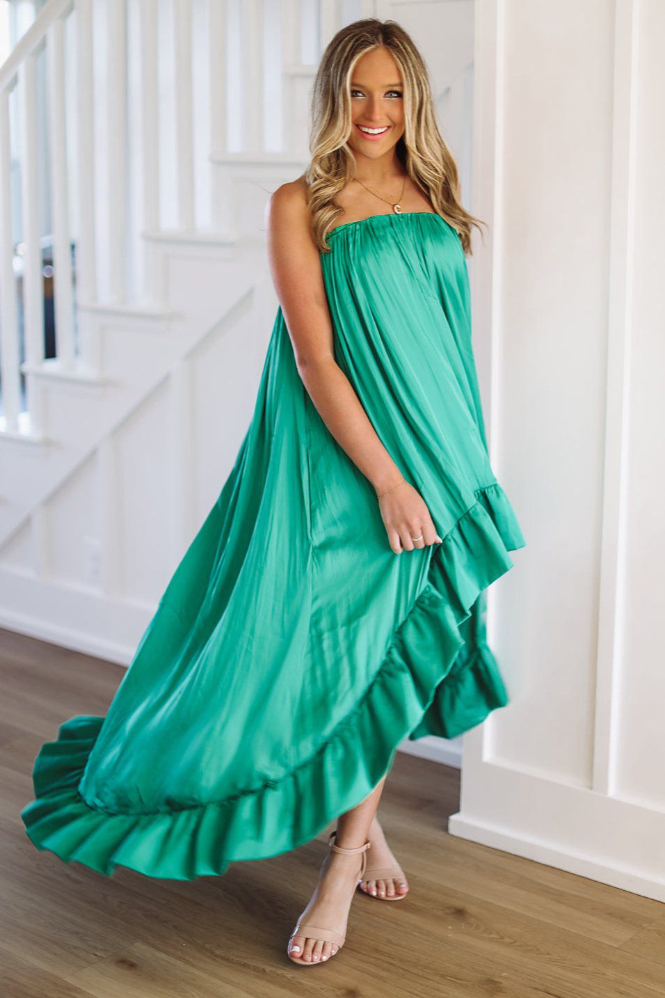 HAZEL & OLIVE Say What You Will High Low Satin Dress - Green