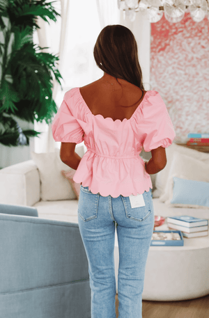 HAZEL & OLIVE Scalloped Poplin Crop Top - Pink