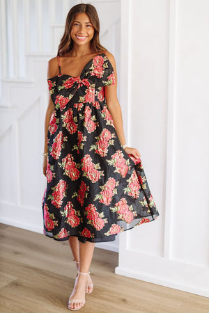 HAZEL & OLIVE Scarlett Blossom Midi Dress - Black and Fuchsia