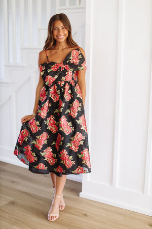 HAZEL & OLIVE Scarlett Blossom Midi Dress - Black and Fuchsia