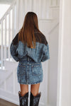 HAZEL & OLIVE Secret to Tell Denim Romper - Blue Acid Washed  and Black Denim