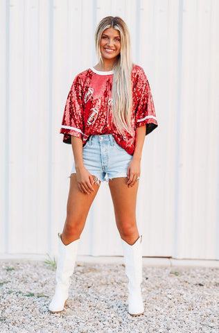 Football Sequin Top, Orange Top