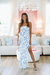 HAZEL & OLIVE Smile At Me Maxi Dress - White and Blue