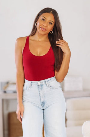 HAZEL & OLIVE Snatched Tank Bodysuit - Burgundy