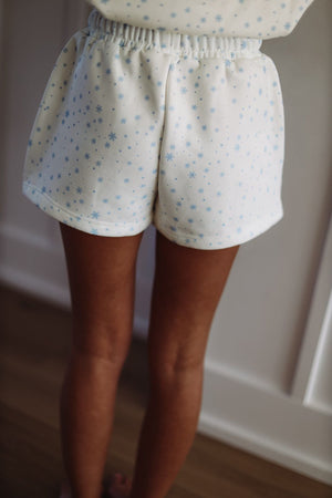 HAZEL & OLIVE Snowflake Sunkissed Embroidered Shorts - White and Blue