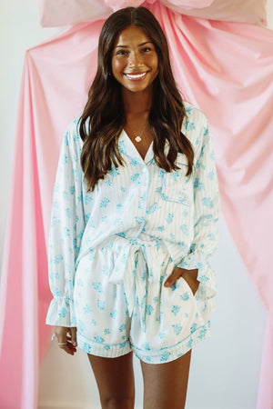 HAZEL & OLIVE Spectacular Sleeping Pajama Set - Light Blue and White