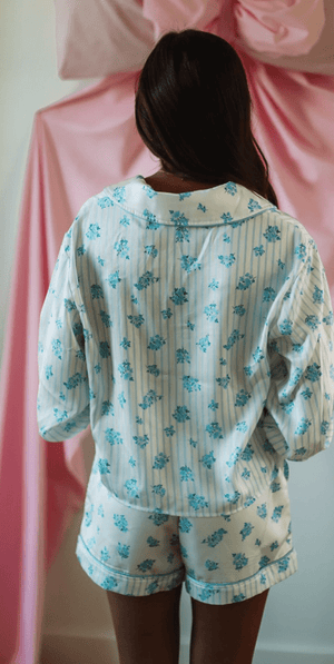 HAZEL & OLIVE Spectacular Sleeping Pajama Set - Light Blue and White