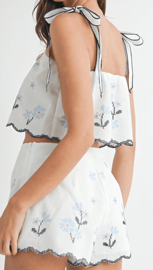 HAZEL & OLIVE Spring Fling Top and Short Set - White and Blue