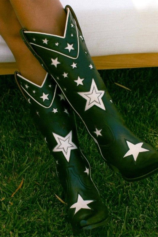 HAZEL & OLIVE Star Cowboy Boots - Green