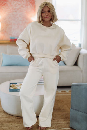 HAZEL & OLIVE Stay Cozy and Cuddle Wide Leg Sweat Pants  - Cream