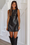 HAZEL & OLIVE Stay the Same Vegan Leather Mini Dress - Black