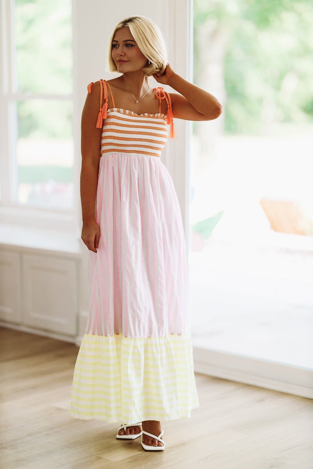 HAZEL & OLIVE Striped Sherbet Maxi Dress - Pink, Orange and Yellow