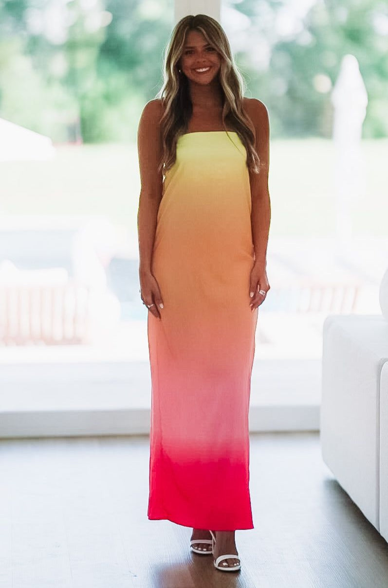 HAZEL & OLIVE Sunshine of my Love Maxi Dress - Yellow, Pink and Orange