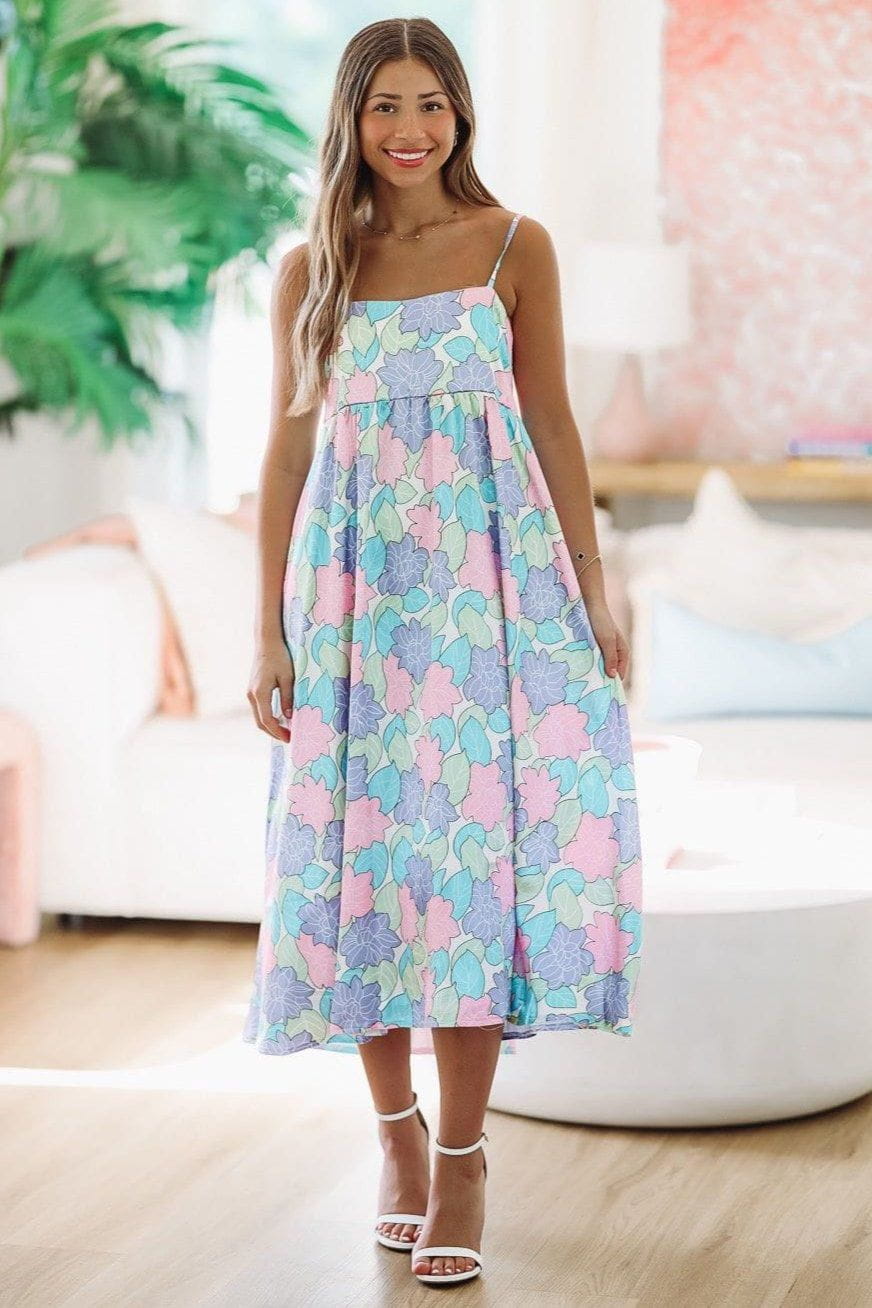 HAZEL & OLIVE Swing Into Love Floral Maxi Dress - Pink, Purple, Green and Blue