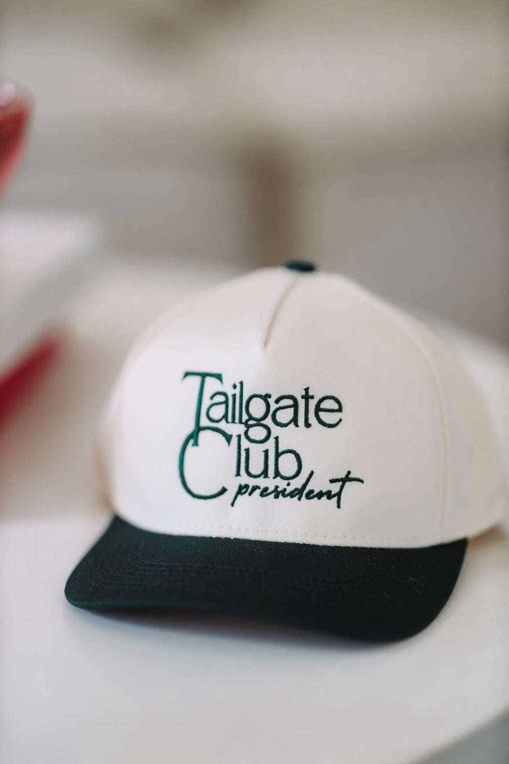 HAZEL & OLIVE Tailgate Club President Two Toned Snapback Hat - Beige and Green