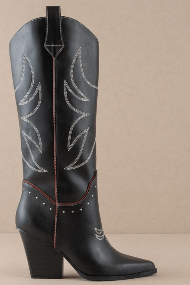 HAZEL & OLIVE Take Me Downtown Western Cowboy Boots - Black and Red