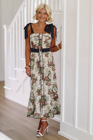 HAZEL & OLIVE Tapestry Midi Dress  Taupe