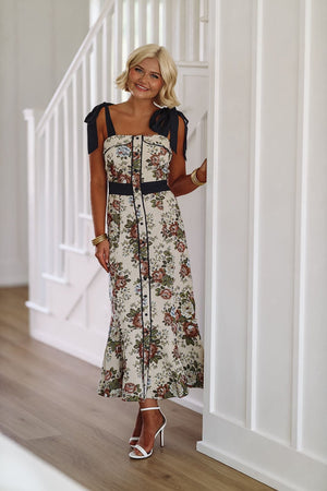 HAZEL & OLIVE Tapestry Midi Dress  Taupe