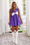 HAZEL & OLIVE The Bow Poplin Mini Romper Dress - Purple and White