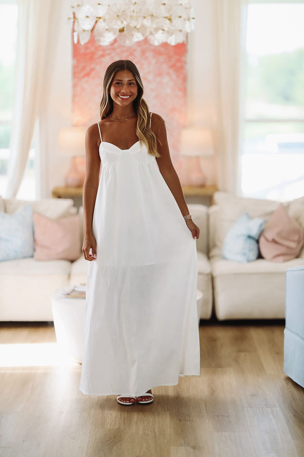 HAZEL & OLIVE Thirty A Linen Maxi Dress - Ivory White