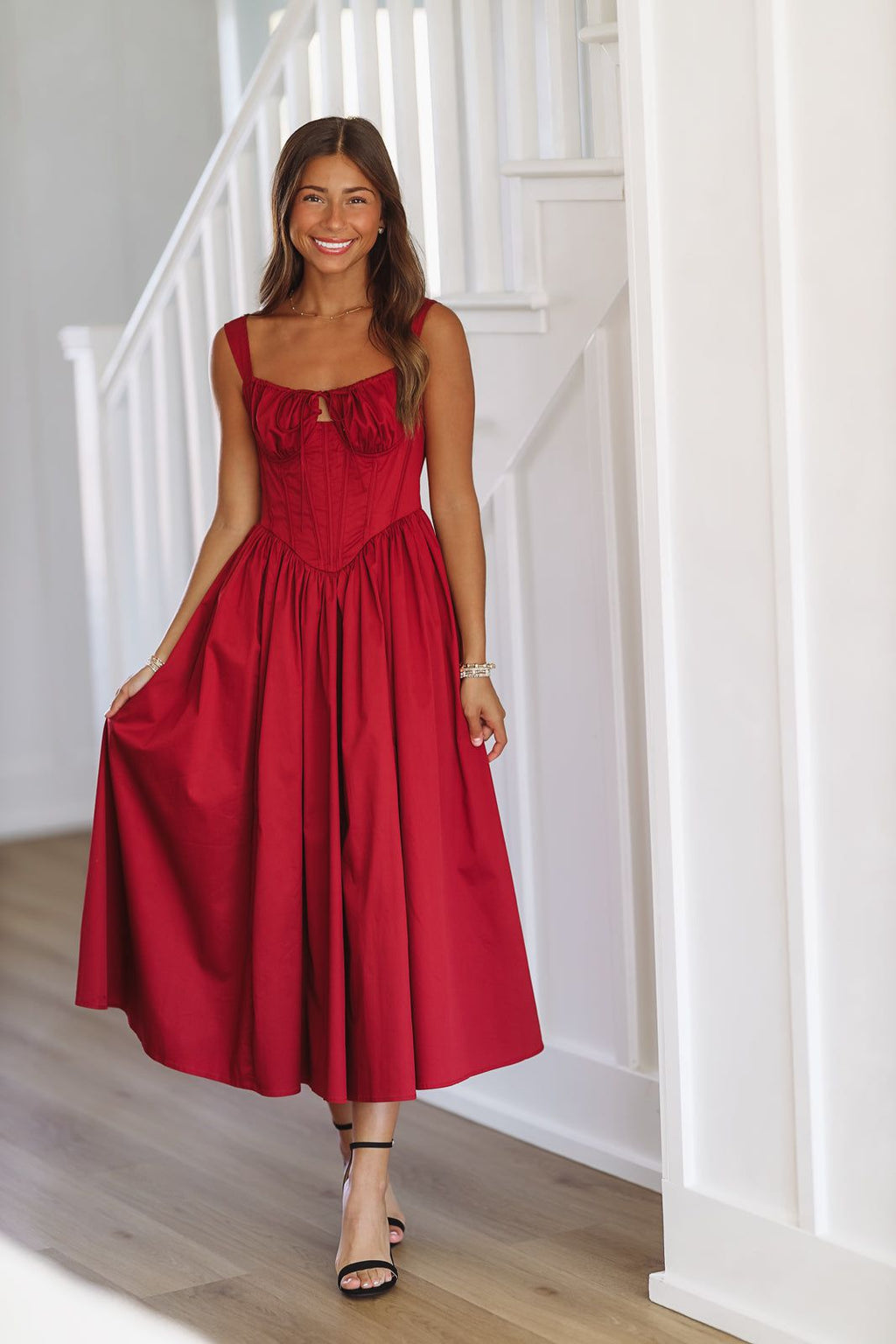 HAZEL & OLIVE Time Stands Still Midi Dress - Burgundy