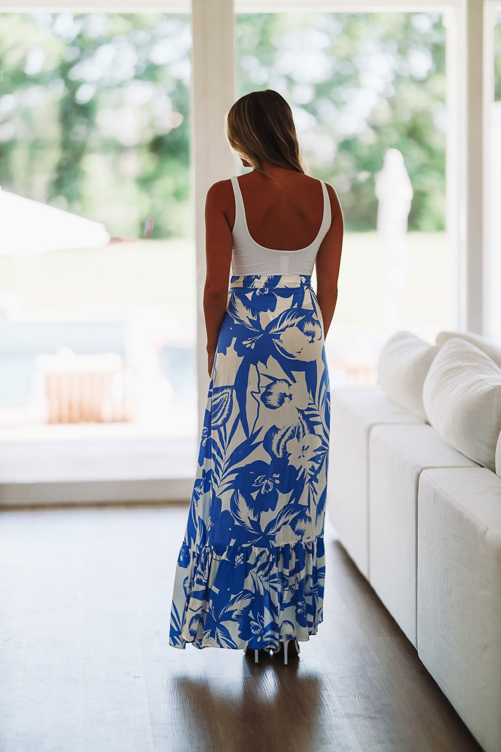 HAZEL & OLIVE Tropical Go With the Flow Maxi Skirt - Blue