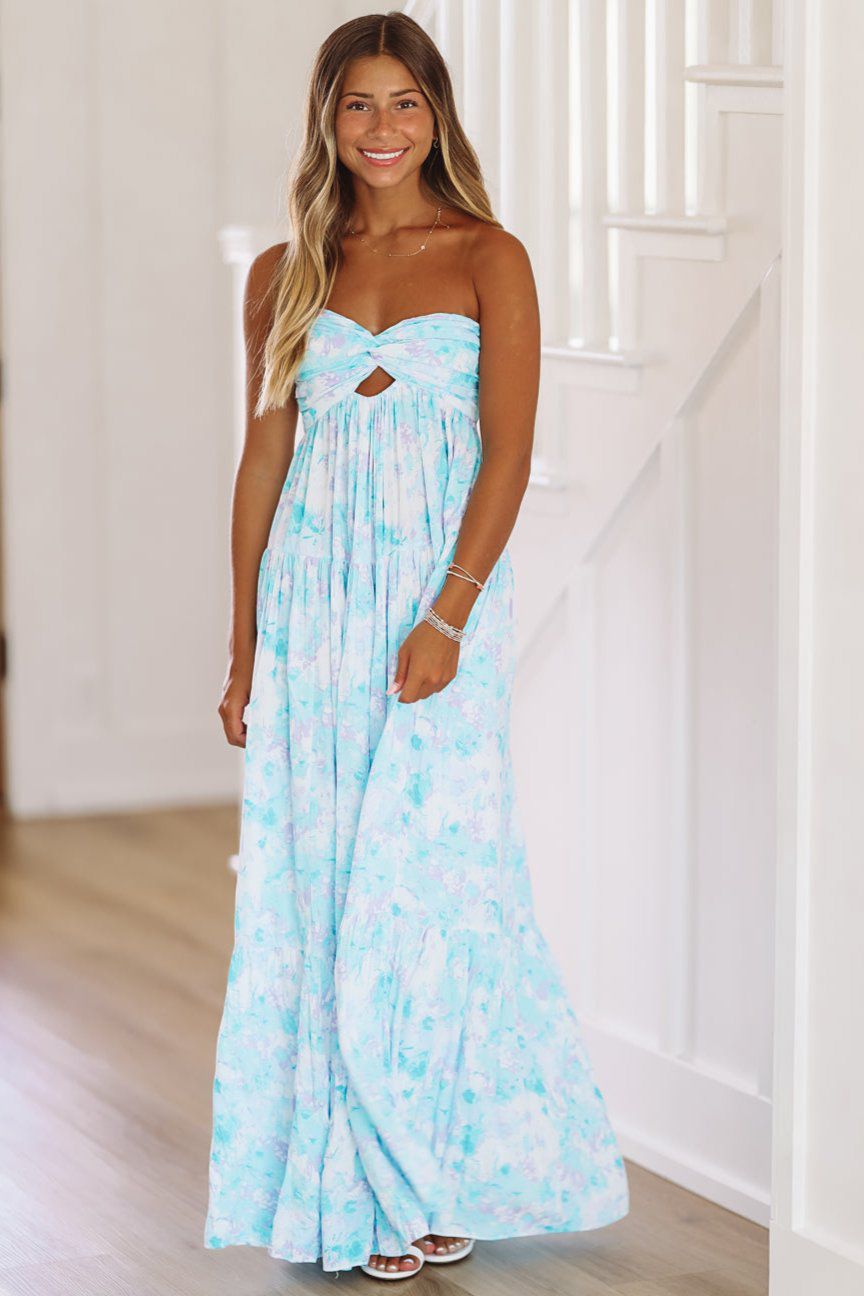 HAZEL & OLIVE Watercolor Maxi Dress - Blue and Light Purple