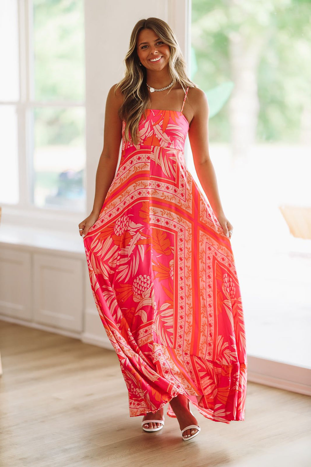 HAZEL & OLIVE Week in Cabo Maxi Dress - Orange and Pink