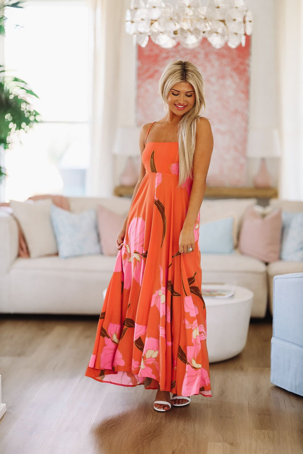 HAZEL & OLIVE Week in Tulum Maxi Dress - Orange and Pink