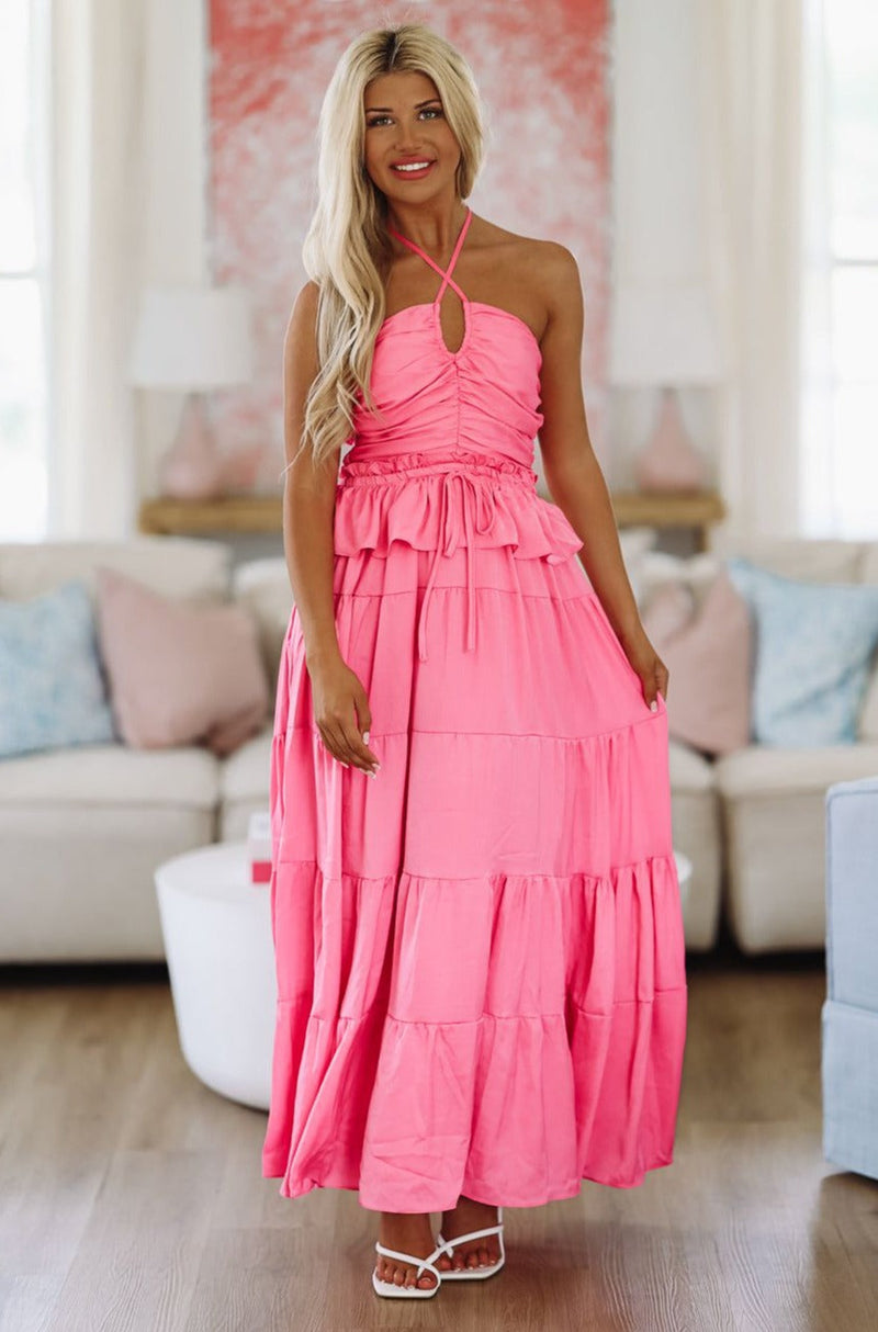 HAZEL & OLIVE Whisk Me Away Maxi Gown Dress - Pink