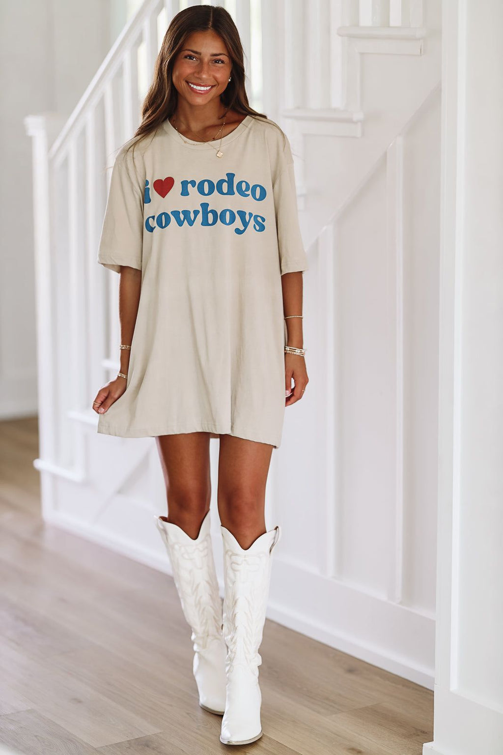 Raleigh Caroline I Love Rodeo Cowboys Graphic T-shirt Dress or Tee - Tan