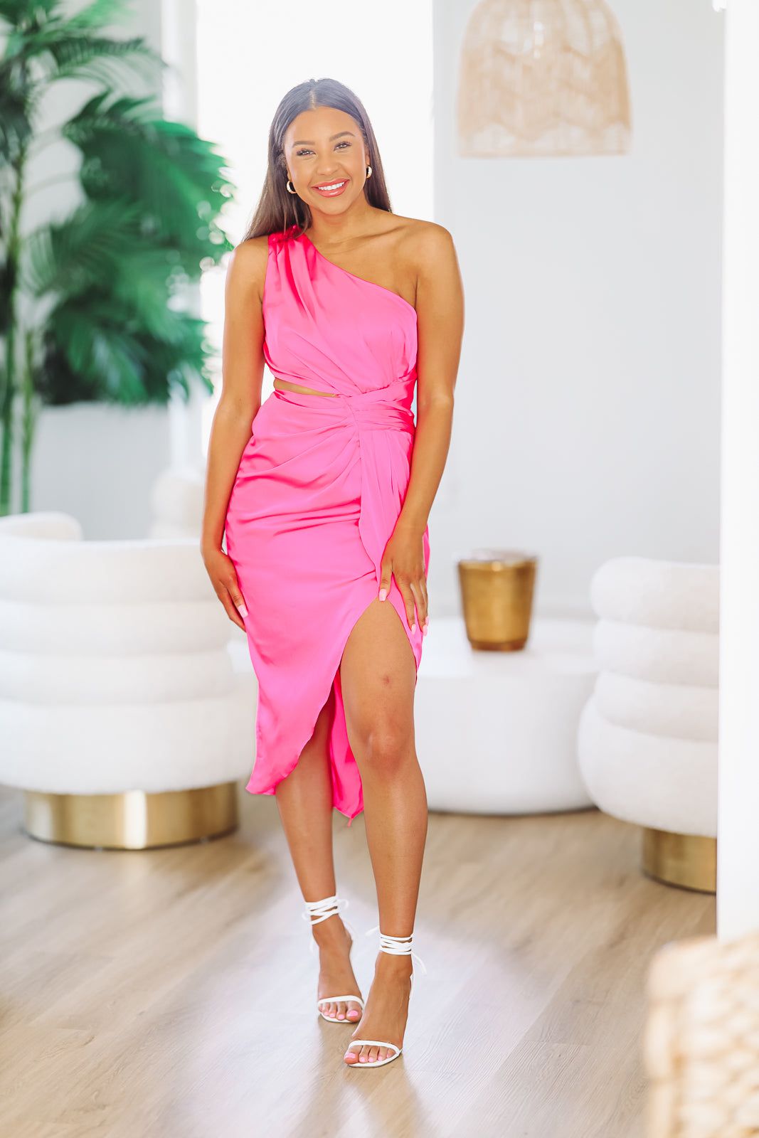 Dance The Night Away Satin Maxi Dress - Pink - H&O