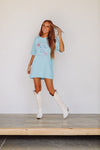 HAZEL & OLIVE Pabst Blue Ribbon Beer Graphic Tee / T shirt Dress - Light Blue