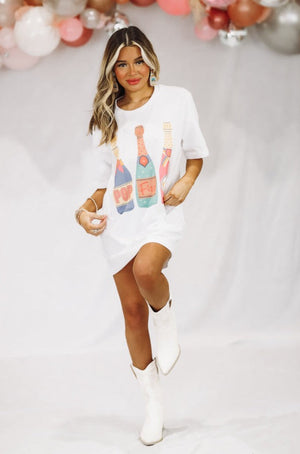 Hazel & Olive Pop Fizz Clink Graphic Tee/Dress - White